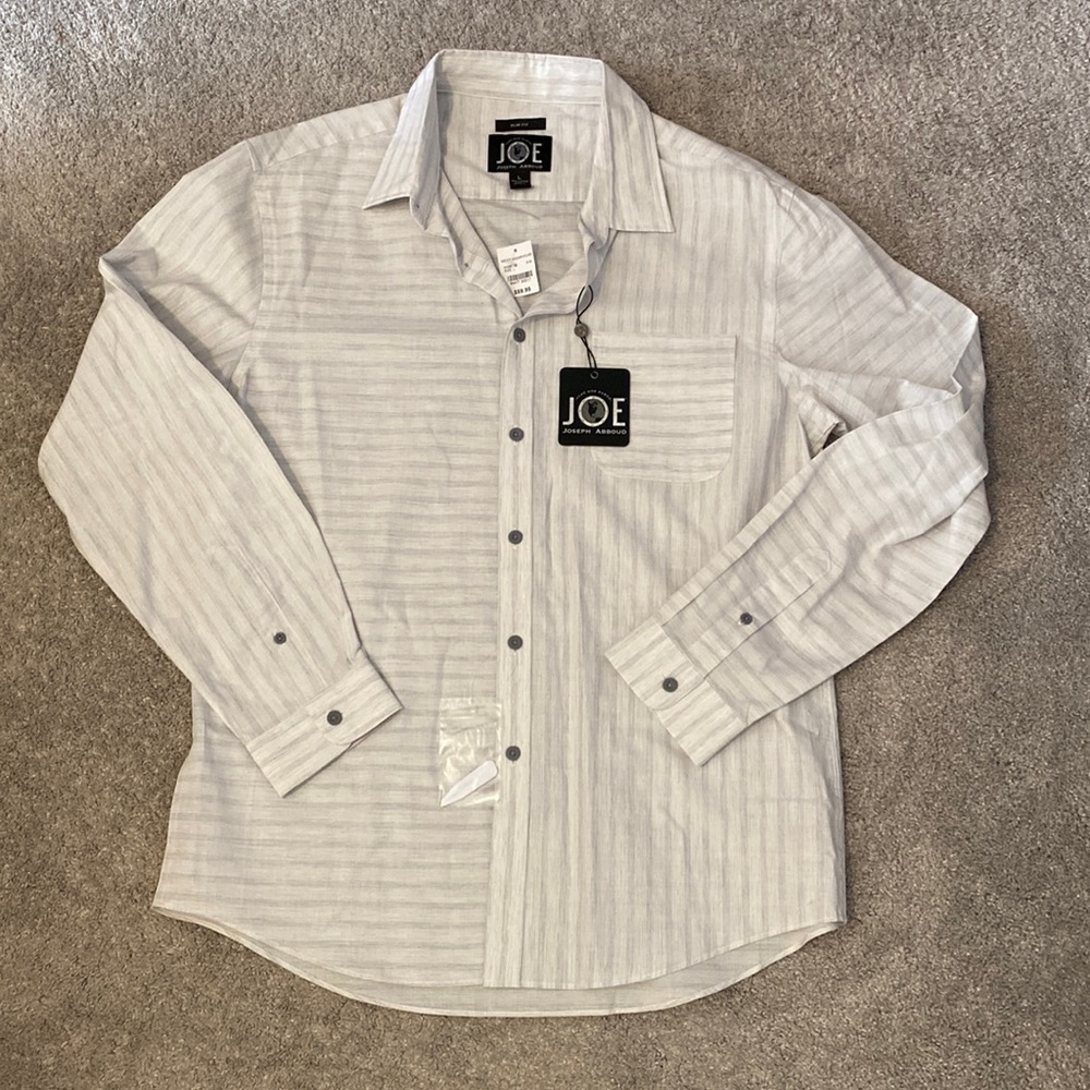 NWT Joseph Abboud, Slim Fit, Grey and White long sleeve button down shirt, sz L